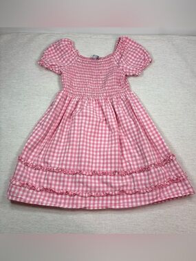 Children Place girl 16 Pink white Gingham Puff-Sleeve smocked Dress